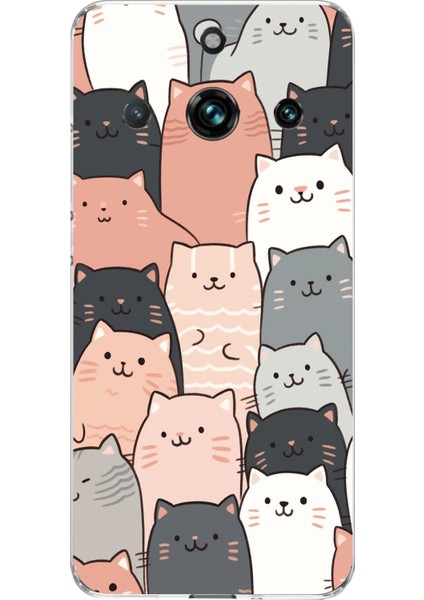 Realme 11 Pro-Pro Plus Uyumlu Pufi Kedicikler Tasarımlı Baskılı Silikon Kılıf