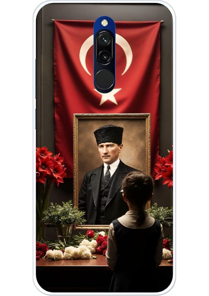 Redmi 8 Uyumlu Atatürk Türk Bayrağı Tablo Baskılı Silikon Kılıf