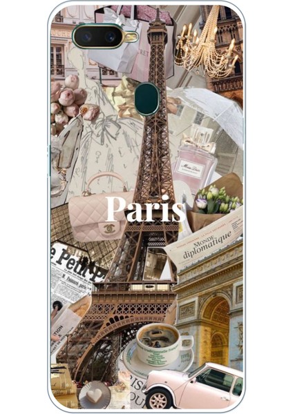 Oppo A5S-AX7-A12 Uyumlu Paris Kolaj Baskılı Silikon Kılıf