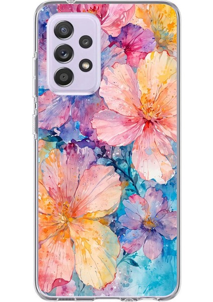Samsung Galaxy A72 Uyumlu Renkli Çiçekler Sulu Boya Baskılı Silikon Kılıf
