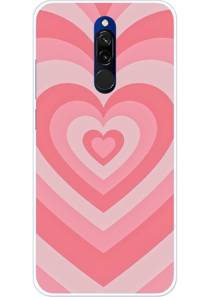 Redmi 8 Uyumlu Pembe Kalpler Baskılı Silikon Kılıf