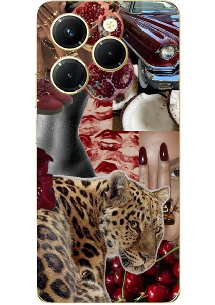 Tecno Spark 20 Pro Uyumlu Leopar Kırmızı Vibes Baskılı Silikon Kılıf