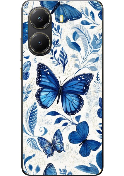 Poco X7 Pro Uyumlu Mavi Kelebekler Baskılı Silikon Kılıf