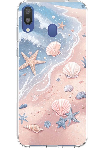 Samsung Galaxy M20 Uyumlu Sahil Deniz Kabuğu Baskılı Silikon Kılıf