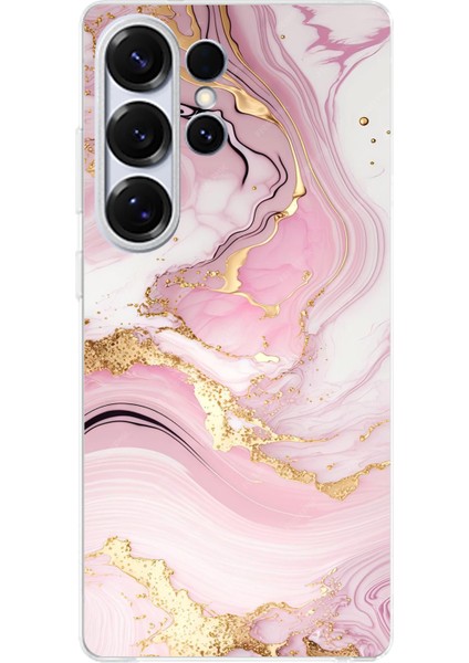 Samsung Galaxy S25 Ultra Uyumlu Pembe Mermer Baskılı Silikon Kılıf