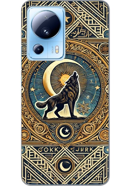 Xiaomi Mi 13 Lite Uyumlu Yalnız Kurt Göktürk Baskılı Silikon Kılıf