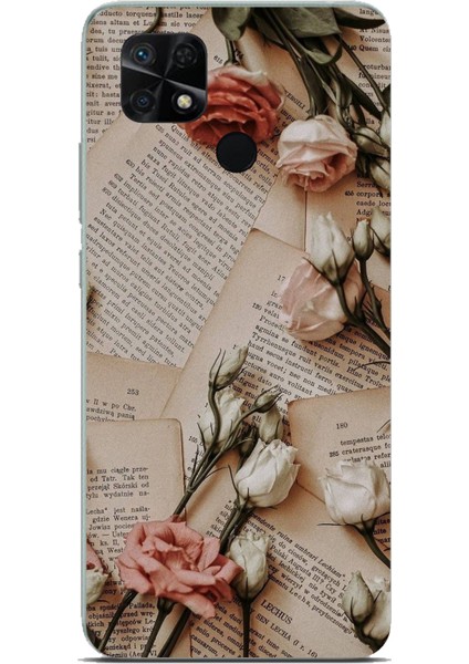 Redmi 10C - Poco C40 Uyumlu Retro Gazete Güller Tasarımlı Baskılı Silikon Kılıf