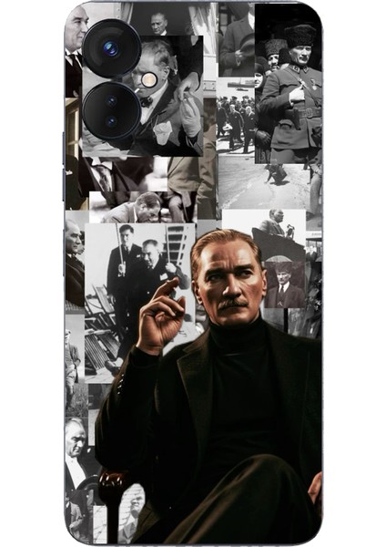Tecno Spark 9 Pro Uyumlu Mustafa Kemal Atatürk Kolaj Baskılı Silikon Kılıf
