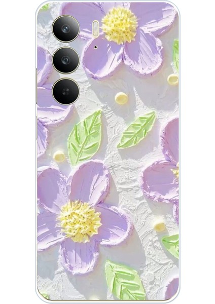 Realme C75 Uyumlu Mor Papatyalar Sulu Boya Baskılı Silikon Kılıf