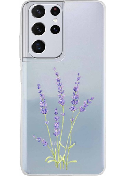 Samsung Galaxy S21 Ultra Uyumlu Lavanta Çiçek Tasarımlı Baskılı Silikon Kılıf