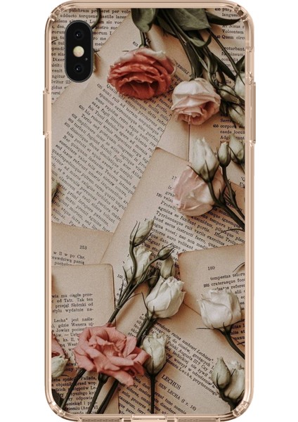iPhone Xs Max Uyumlu Retro Gazete Güller Tasarımlı Baskılı Silikon Kılıf