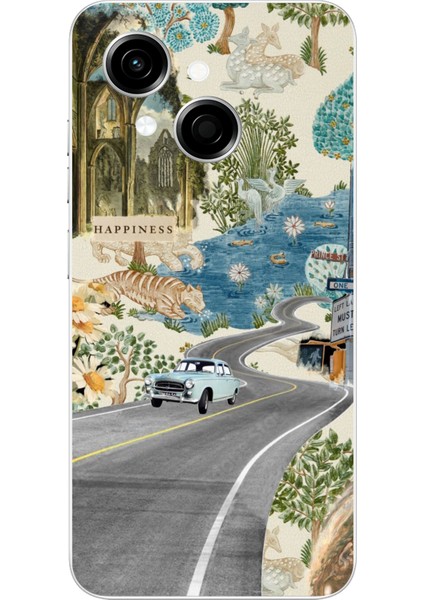 Tecno Spark Go 1 Uyumlu Yeşil Sanatsal Yol Çiçekler Baskılı Silikon Kılıf