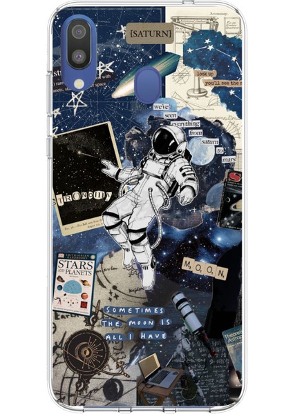 Samsung Galaxy M20 Uyumlu Retro Astronot Tasarımlı Baskılı Silikon Kılıf