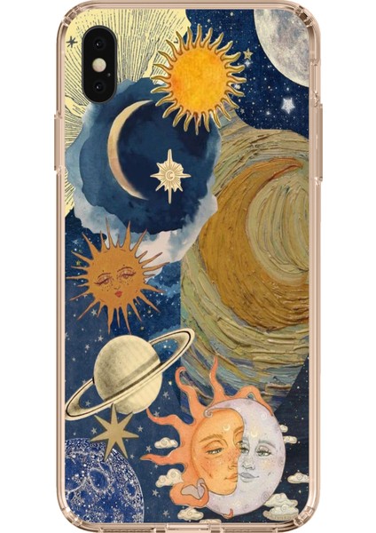 iPhone Xs Max Uyumlu Güneş ve Ay Evren Tasarımlı Baskılı Silikon Kılıf