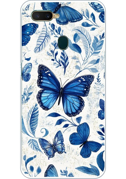 Oppo A5S-AX7-A12 Uyumlu Mavi Kelebekler Baskılı Silikon Kılıf
