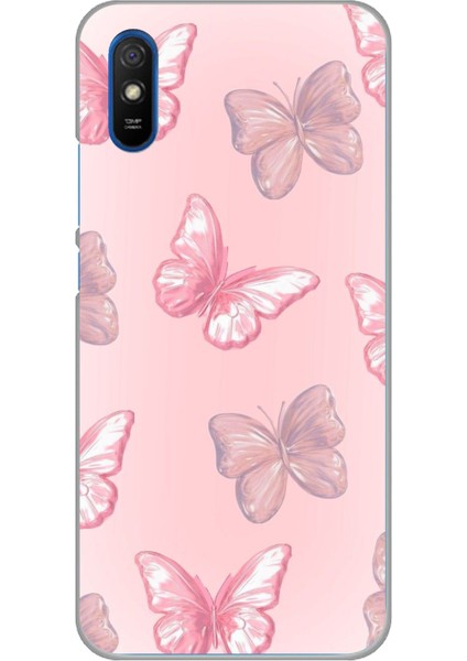 Redmi 9A Uyumlu Pembe Kelebekler Baskılı Silikon Kılıf