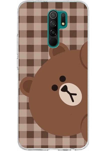 Redmi 9 Uyumlu Kahverengi Ayı Yan Tasarımlı Baskılı Silikon Kılıf