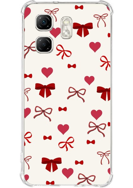 Infinix Hot 50I - Smart 9 Uyumlu Bordo Kalp ve Fiyonklar Baskılı Silikon Kılıf