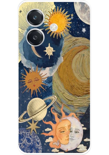 Oppo A3 Uyumlu Güneş ve Ay Evren Tasarımlı Baskılı Silikon Kılıf