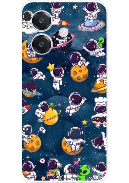Oppo A3 Uyumlu Minik Astronotlar Uzayda Baskılı Silikon Kılıf
