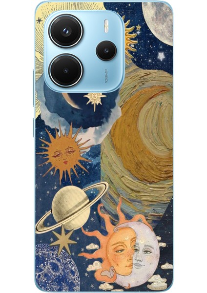 Redmi Note 14 4g Uyumlu Güneş ve Ay Evren Tasarımlı Baskılı Silikon Kılıf