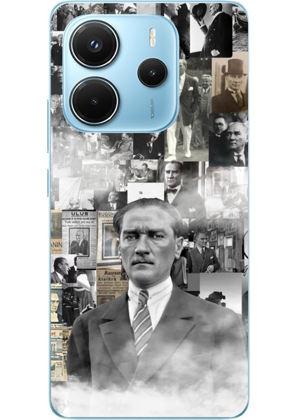 Redmi Note 14 4g Uyumlu Mustafa Kemal Atatürk Kolaj Baskılı Silikon Kılıf
