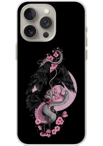 iPhone 15 Pro Max Uyumlu Pembe Siyah Yılan Baskılı Silikon Kılıf