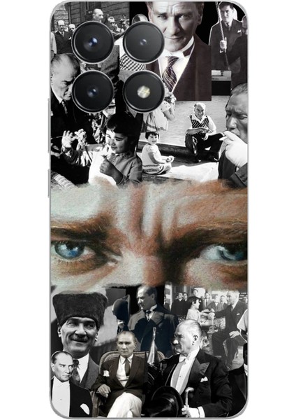 Poco F6 Pro Uyumlu Atatürk Renkli Kolaj Gözler Baskılı Silikon Kılıf