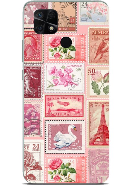 Redmi 10C - Poco C40 Uyumlu Pembe Posta Pulları Baskılı Silikon Kılıf