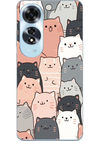 Oppo A60 Uyumlu Pufi Kedicikler Tasarımlı Baskılı Silikon Kılıf