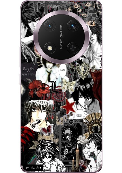Honor Magic 7 Lite Uyumlu Death Note Kolaj Tasarımlı Baskılı Silikon Kılıf