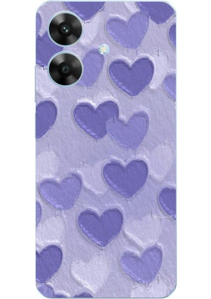 Realme Note 60 Uyumlu Mor Kalpler Tasarımlı Baskılı Silikon Kılıf