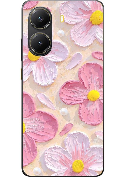 Poco X7 Pro Uyumlu Pembe Beyaz Çiçekler Sulu Boya Baskılı Silikon Kılıf