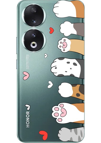 Honor 90 Uyumlu Sevimli Kedi Patiler Tasarımlı Baskılı Silikon Kılıf