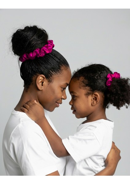 2'li Lüks Kadın Saten Toka - Büyülü Fuşya - Lastik Model Scrunchie - Anne Kız Kombini fiyatları