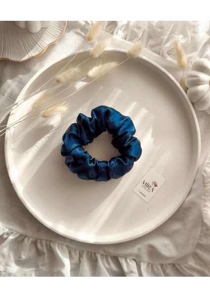 Çocuk Saten Toka - Derin Mavi – Tekli Lüks Lastik Model Scrunchie