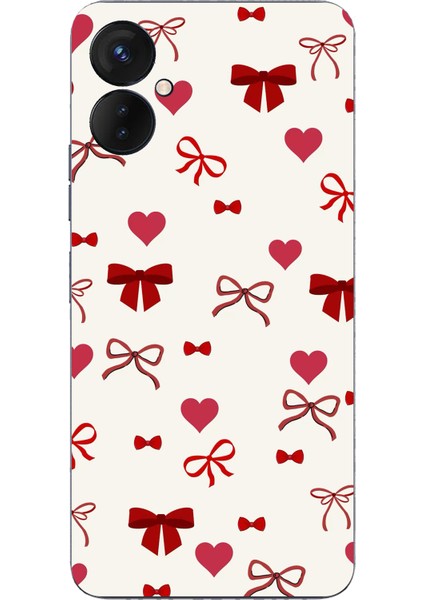 Tecno Spark 9 Pro Uyumlu Bordo Kalp ve Fiyonklar Baskılı Silikon Kılıf