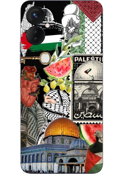 Tecno Spark 9 Pro Uyumlu Filistin Özgürlük Kolajı Baskılı Silikon Kılıf