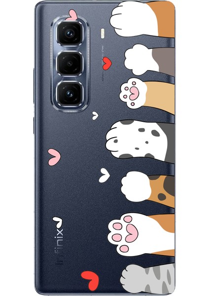 Infinix Hot 50 Pro Plus Uyumlu Sevimli Kedi Patiler Tasarımlı Baskılı Silikon Kılıf