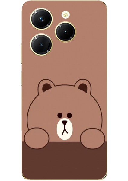 Tecno Spark 20 Pro Uyumlu Kahverengi Ayı Tasarımlı Baskılı Silikon Kılıf