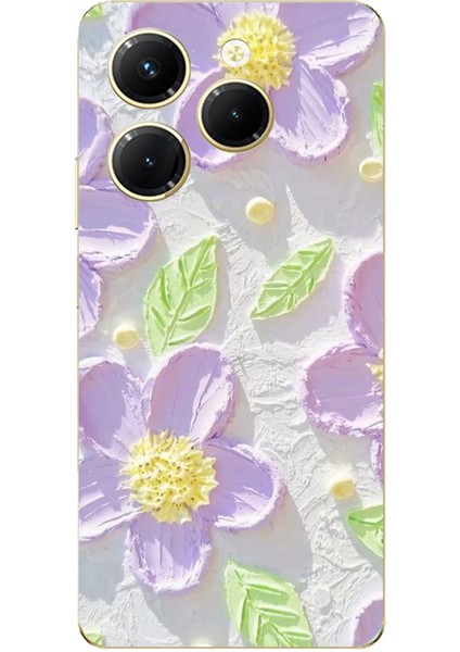 Tecno Spark 20 Pro Uyumlu Mor Papatyalar Sulu Boya Baskılı Silikon Kılıf