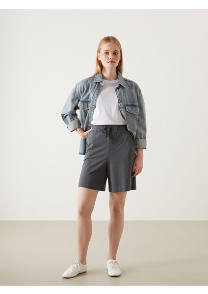 Yeni Sezon Kadın Beli Lastikli Düz Şort