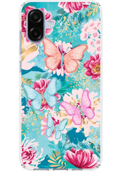 Samsung Galaxy A07 Uyumlu Kelebekler ve Çiçekler Baskılı Silikon Kılıf