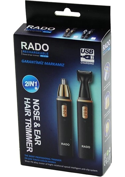 Kare Gövde - Kapaklı 2 Başlık Burun-Kulak-Yanak Kıl Tüy Alma- Favori-Ense Çizim Makinesi USB Şarjlı RD-3138 (5148)