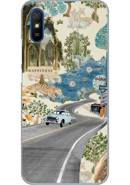 Redmi 9A Uyumlu Yeşil Sanatsal Yol Çiçekler Baskılı Silikon Kılıf