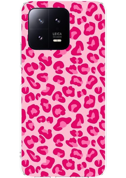 Xiaomi Mi 13 Uyumlu Pembe Leopar Tasarımlı Baskılı Silikon Kılıf