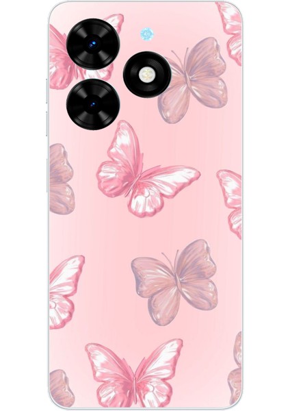 Tecno Spark Go 2024 Uyumlu Pembe Kelebekler Baskılı Silikon Kılıf