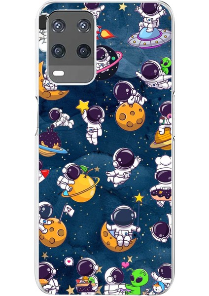 Oppo A54 Uyumlu Minik Astronotlar Uzayda Baskılı Silikon Kılıf