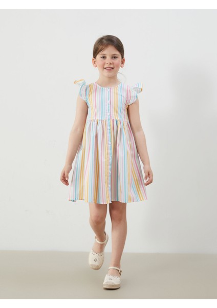 Yeni Sezon Önden Düğmeli Çizgili Kız Çocuk Poplin Elbise fiyatları