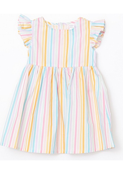 Yeni Sezon Önden Düğmeli Çizgili Kız Çocuk Poplin Elbise modelleri